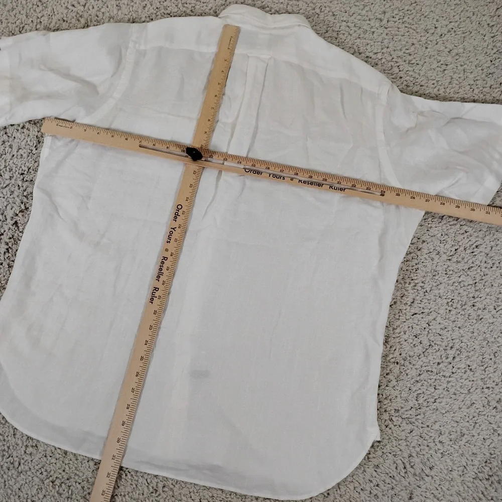 Polo Ralph Lauren Shirt Mens XL White Linen Pocket Short Sleeve Button Beach 90s
